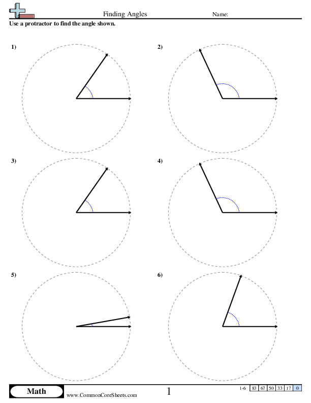 Finding Angle (Using Protractor) worksheet